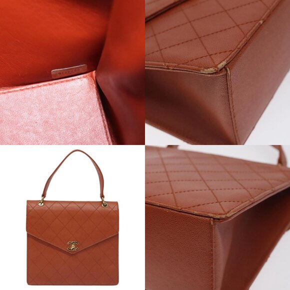 CHANEL Matelasse Hand Bag Grained Calf Skin Brown Gold CC Auth 130197 - Picture 14 of 14